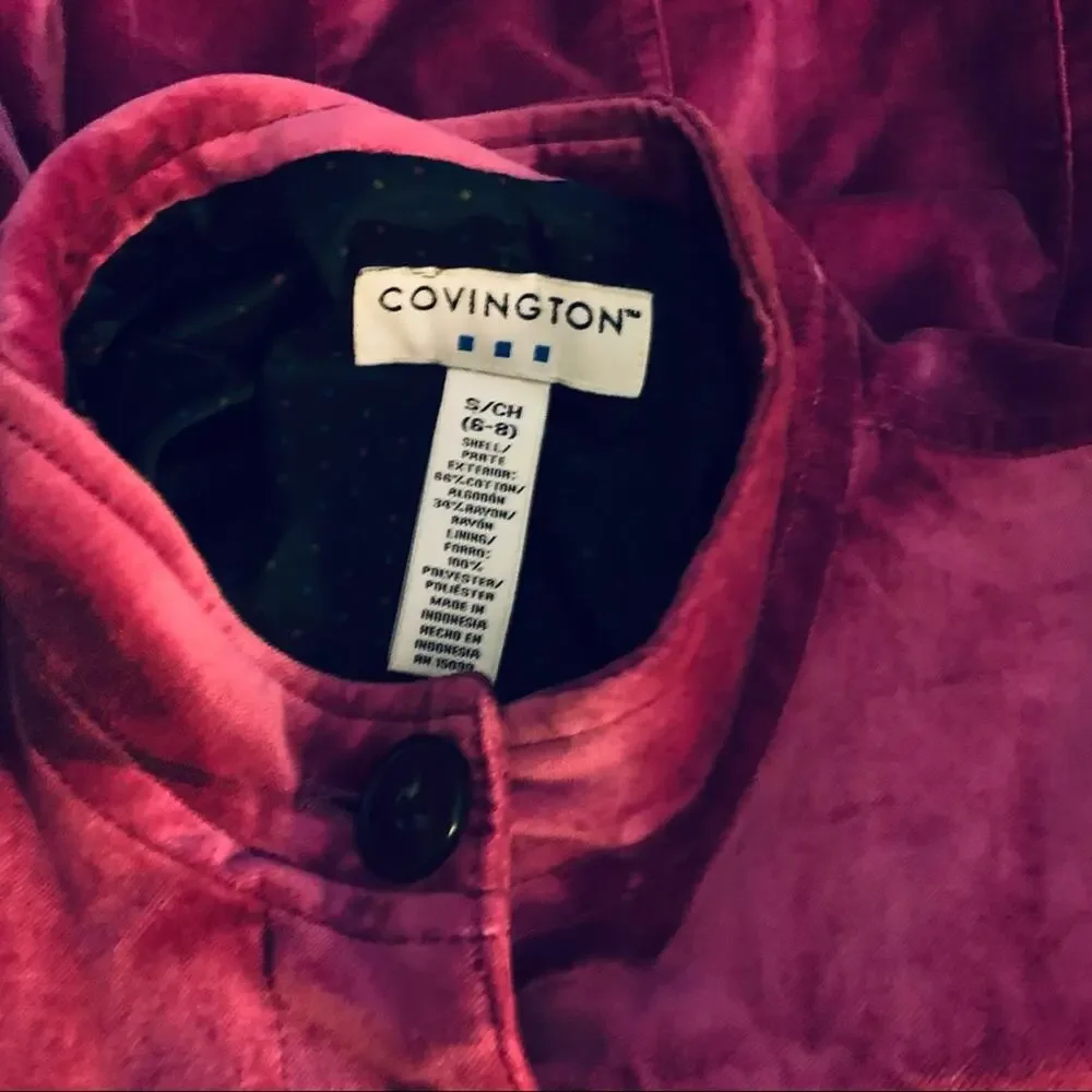 Covington Magenta Fushia Velvet Fully Lined Button Front Jacket Size SMALL